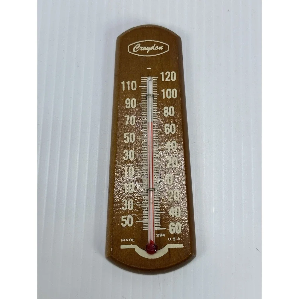 Vintage Croydon Wooden Wall Thermometer Made in USA 120°F Rustic Farmhouse Decor